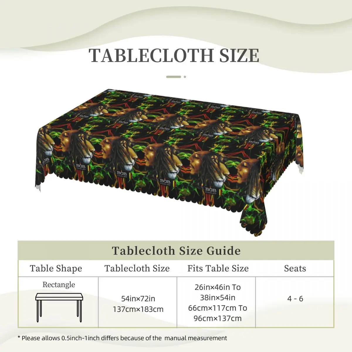 Jamaica Singer Reggae Rock Bob Marley Custom Rectangular Tablecloth Oilproof Table Cover for Dining Events Table Cloth