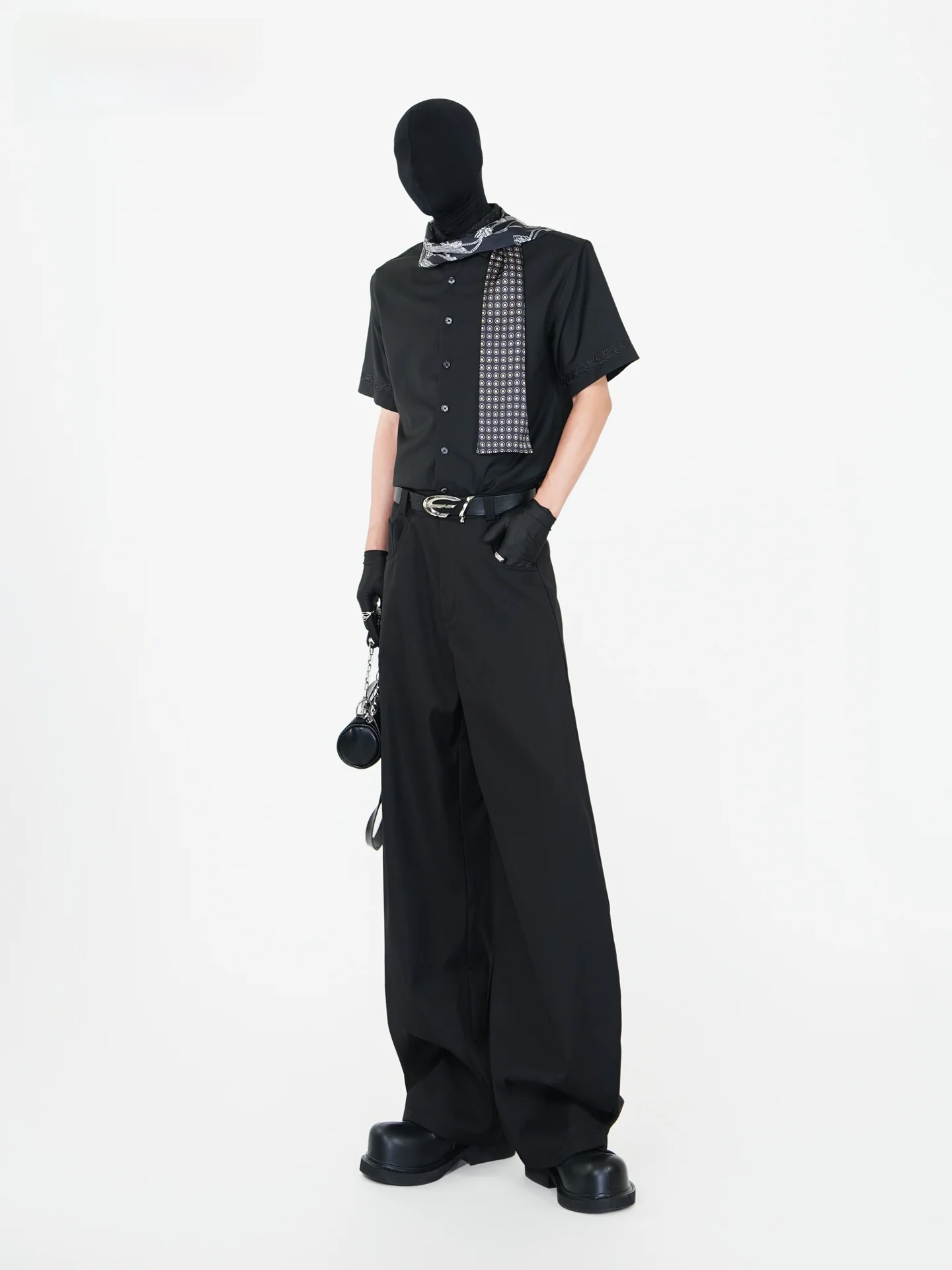 

Мужская черная рубашка VE2 с коротким рукавом, вышитым тотемным узором, премиум-класса, для выступлений, на заказ, свободного кроя, летняя, из полиэстера