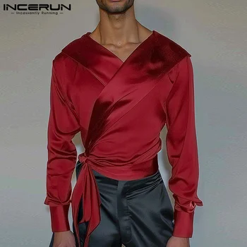 インセルン-男性用長袖VネックシンプルTシャツ,カジュアルなストリートウェア,エレガントなTシャツ,セクシーなフランスのファッション,アメリカのストリートウェア,2024