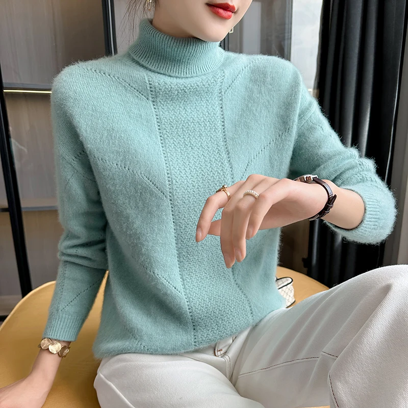 Women's Pullover Autumn/Winter 100% Cashmere Sweater Casual Thickened Knitwear Ladies Clothes Loose Blouse Turtleneck Tops