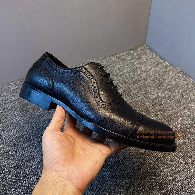 Men's Brogue Oxford Shoes Black Leather Lace Up Dress Shoes Classic Business Formal Wedding Leather Shoes Trendy Men's Shoes