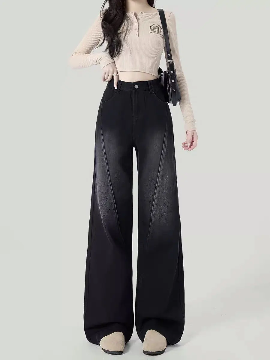 

Джинсы женские с высокой талией, широкими штанинами, прямого кроя, новинка весны 2026, дизайнерские, из денима, скрывающие бедра