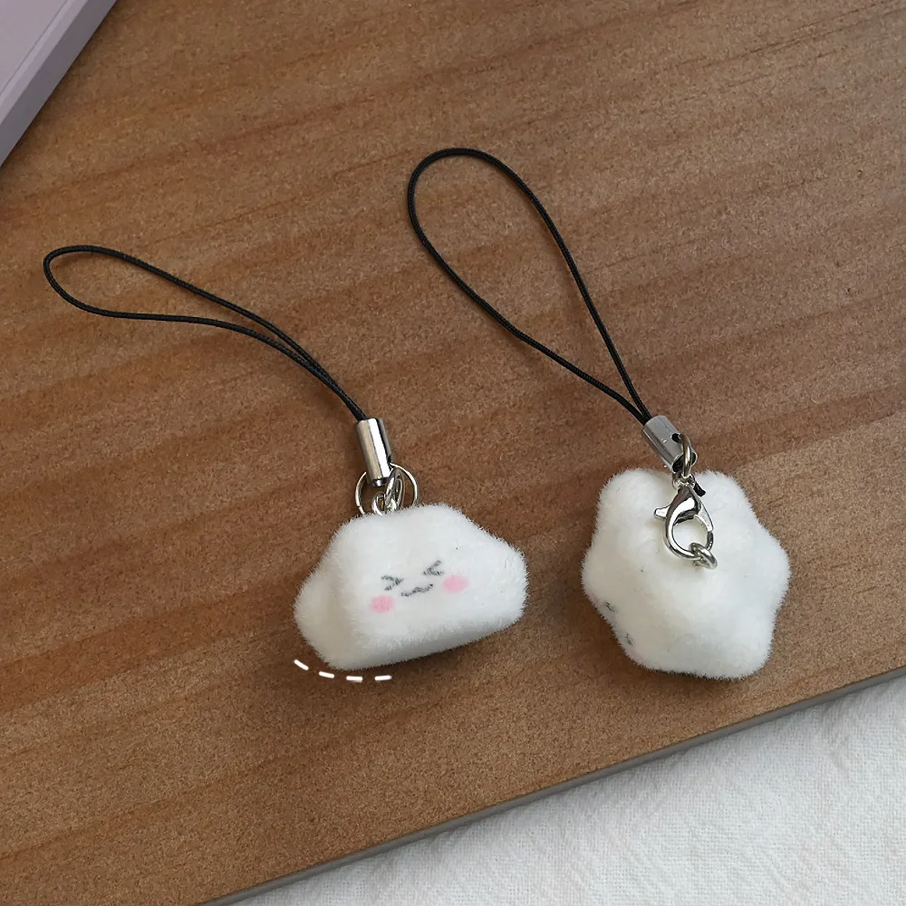 Cute Cartoon 3D Flocking Clouds Hanging Chain Phone Charm Pendant Fashionable Ornament Cell Phone Chain Keyring Strap Lanyard