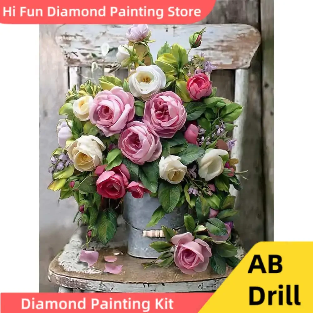 Diy 5D AB Drill Diamond Painting Flower Bouquet on The Chair Diamond Embroidery Cross Stitch Full Mosaic Gems Art Painting Kits