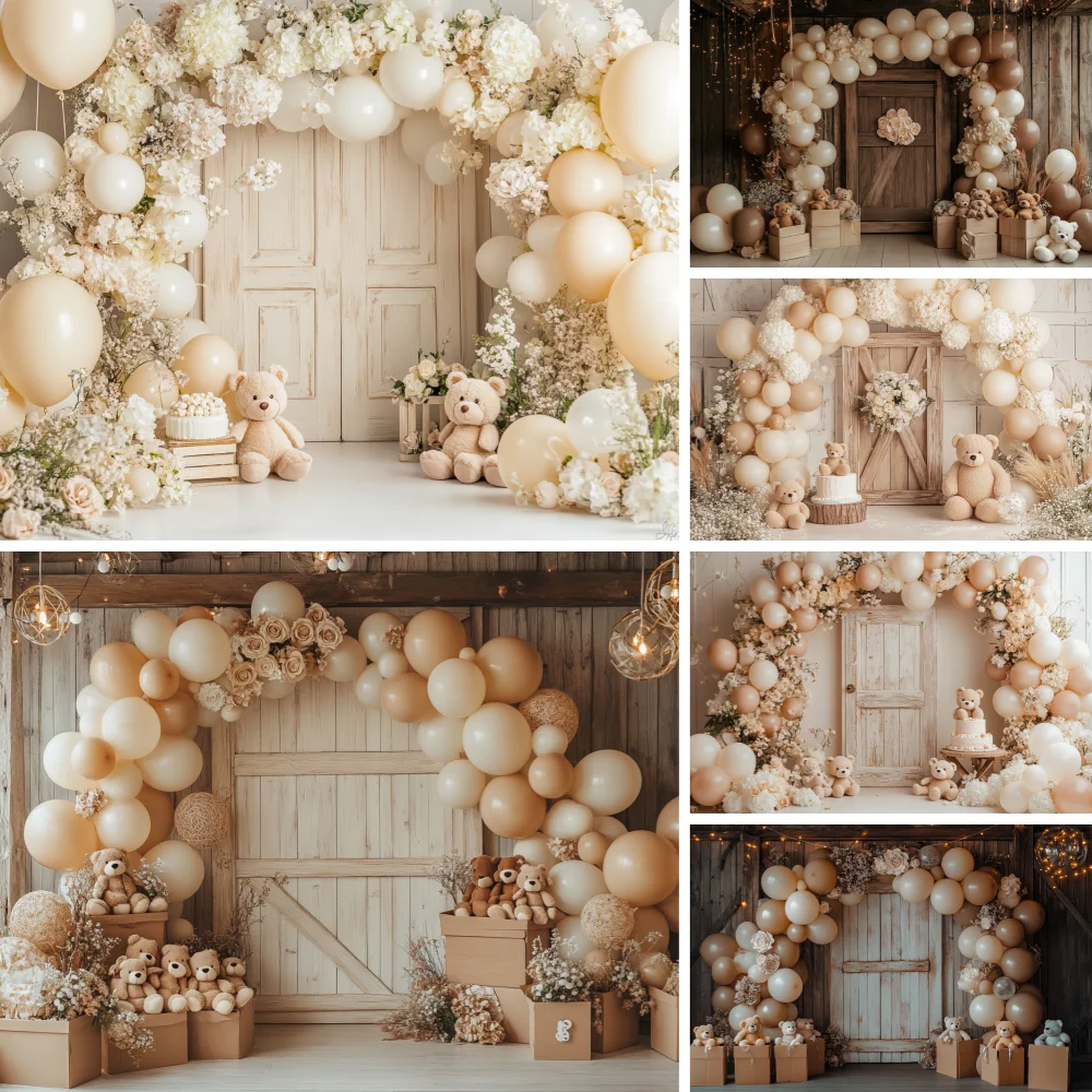 

Spring Bohemian Style Photography Backdrop Bear Baby Shower Kids Birthday Party Cake Smash Photo Background