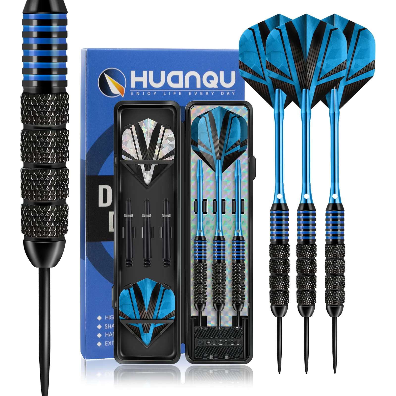 Huanqu 24g Three-Piece Iron Dart Set for Home Professional Training, Durable and Sturdy, Includes Three Additional Sets of Dart Shafts and Wing Accessories, Suitable for Bars, Home Entertainment, Fitness Activities, Team Building Games, Friends Gatherings, Holiday Gifts, Birthday Gifts