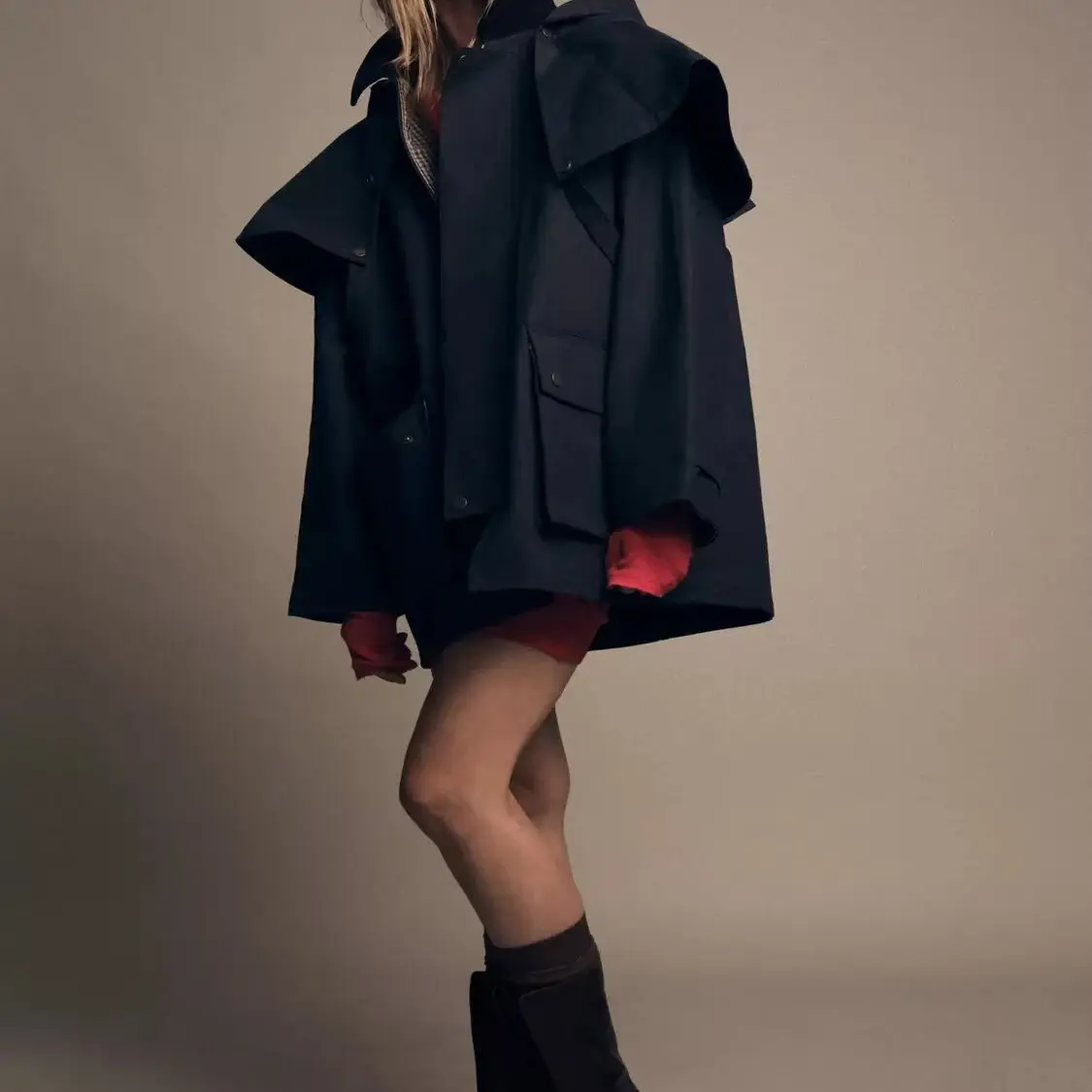 خريف جديد وصول المرأة معطف 2025 Sle مقنعين اللون بلو طوق سترة واقية الشارع Faion طويل Sve منتصف طول بوليز...