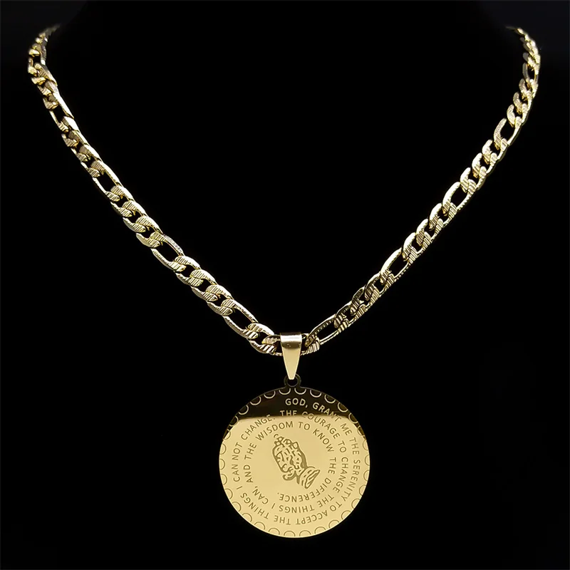 God Grant Me The Serenity To Accept Necklace for Women Men Stainless Steel Bible Verse Prayer Hand Chain Jewelry collar N2929S02