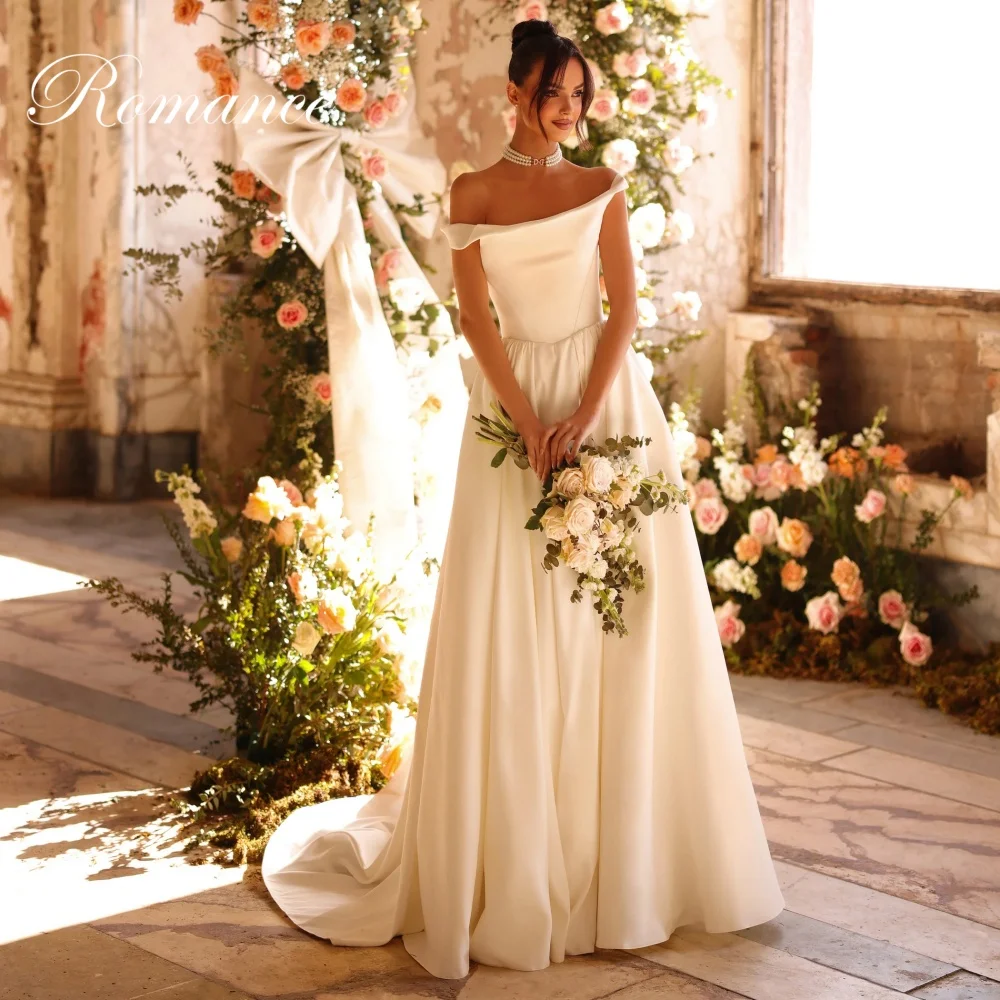 

Simple Off The Shoulder Strapless A-Line Wedding Dress 2025 Women Pleat Sleeveless Open Back Train Vestidos De Novia Customized