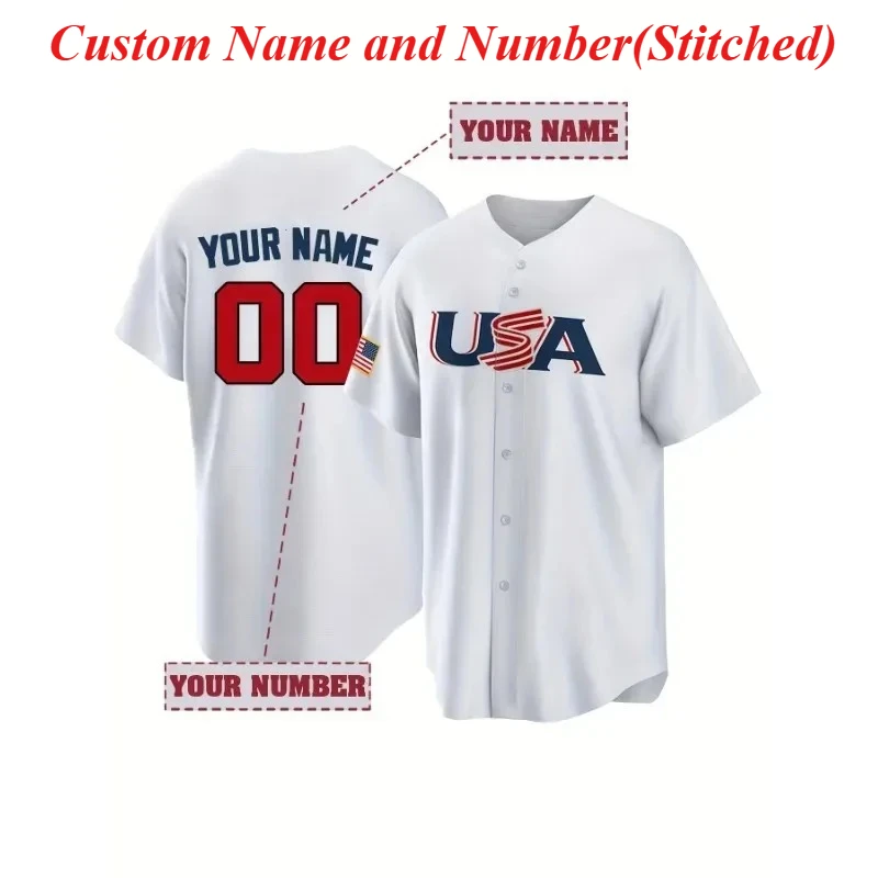 

Мужская бейсбольная майка с вышивкой по индивидуальному заказу, США, дышащая рубашка с v-образным вырезом, персонализированная рубашка с короткими рукавами, мужская одежда