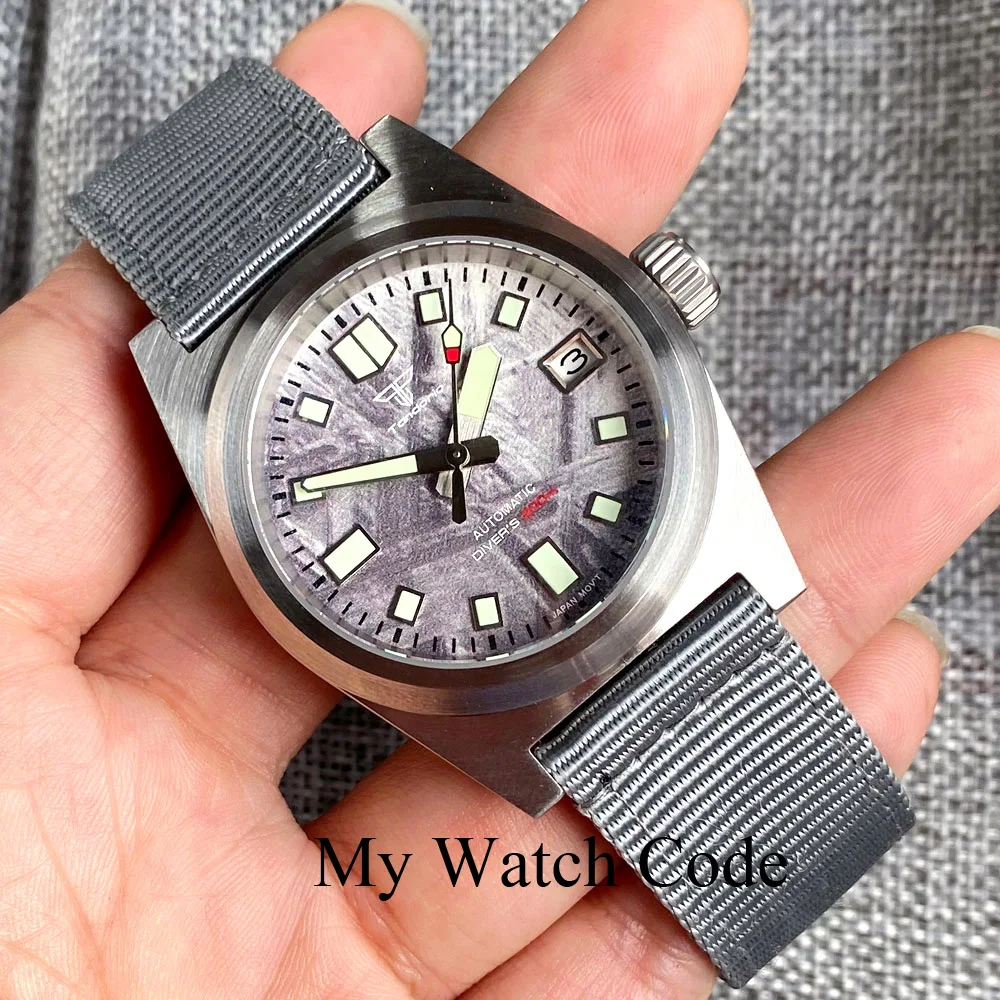 Tandorio Pilot NH35A Meteorolite Grey Diver Mechanical Watch Men 38mm Steel 62MAS Wristwatch Men Nylon Band Timepiece Sport