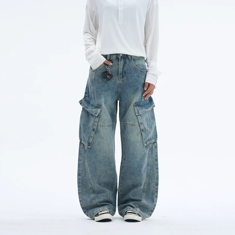 

Мужские джинсы в стиле американского ретро с множеством карманов, повседневные широкие брюки полной длины, новинка весны 2026, тренд сезона