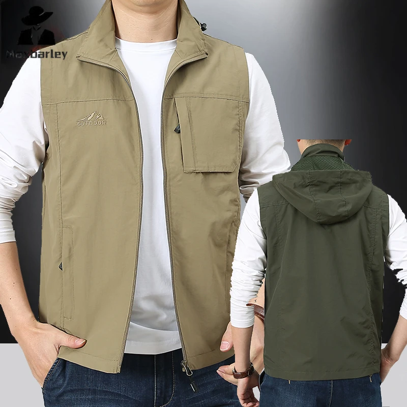 

Autumn Hooded Vest Men's Casual Trendy Detachable Hooded Sleeveless Jacket Male Outdoor Fishing Photographer Multi-Pocket Vests