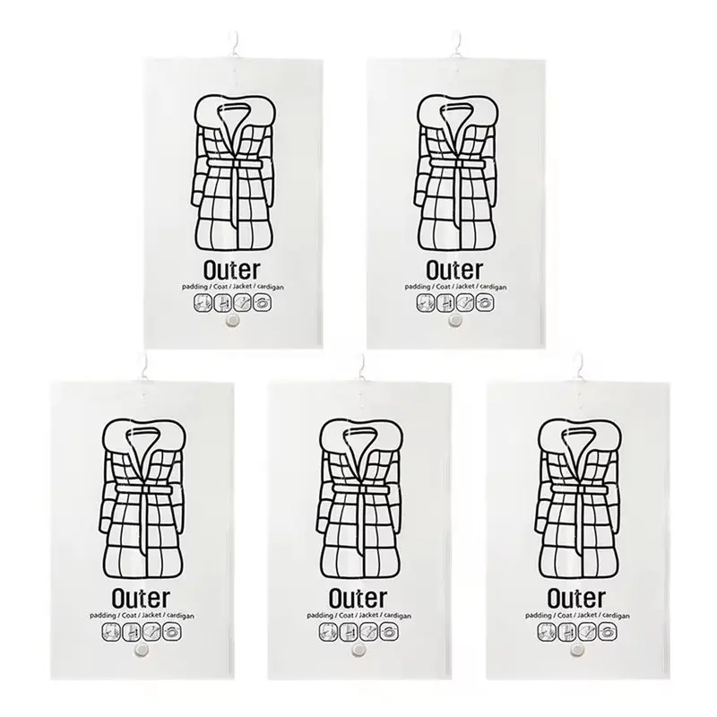 

A76X-5Pcs Hanging Vacuum Bag Clothes Organizer Bag Dustproof Clothes Vacuum Storage Bags Wardrobe Quilt Compression Bags