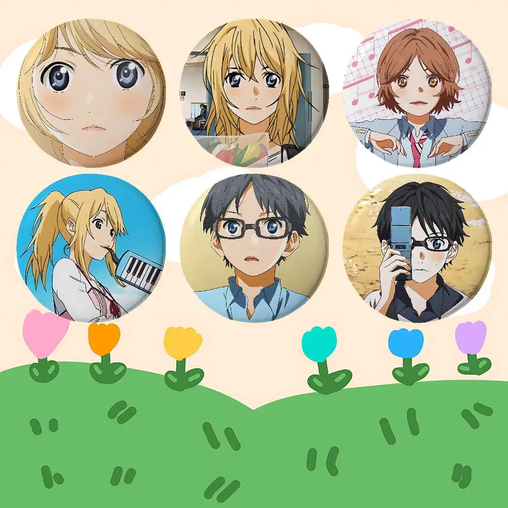 Anime Your Lie In April Badges Peripheral Lapel Pins Tinplate Round Brooch For Shoulder Bag Accessories Souvenir Gifts