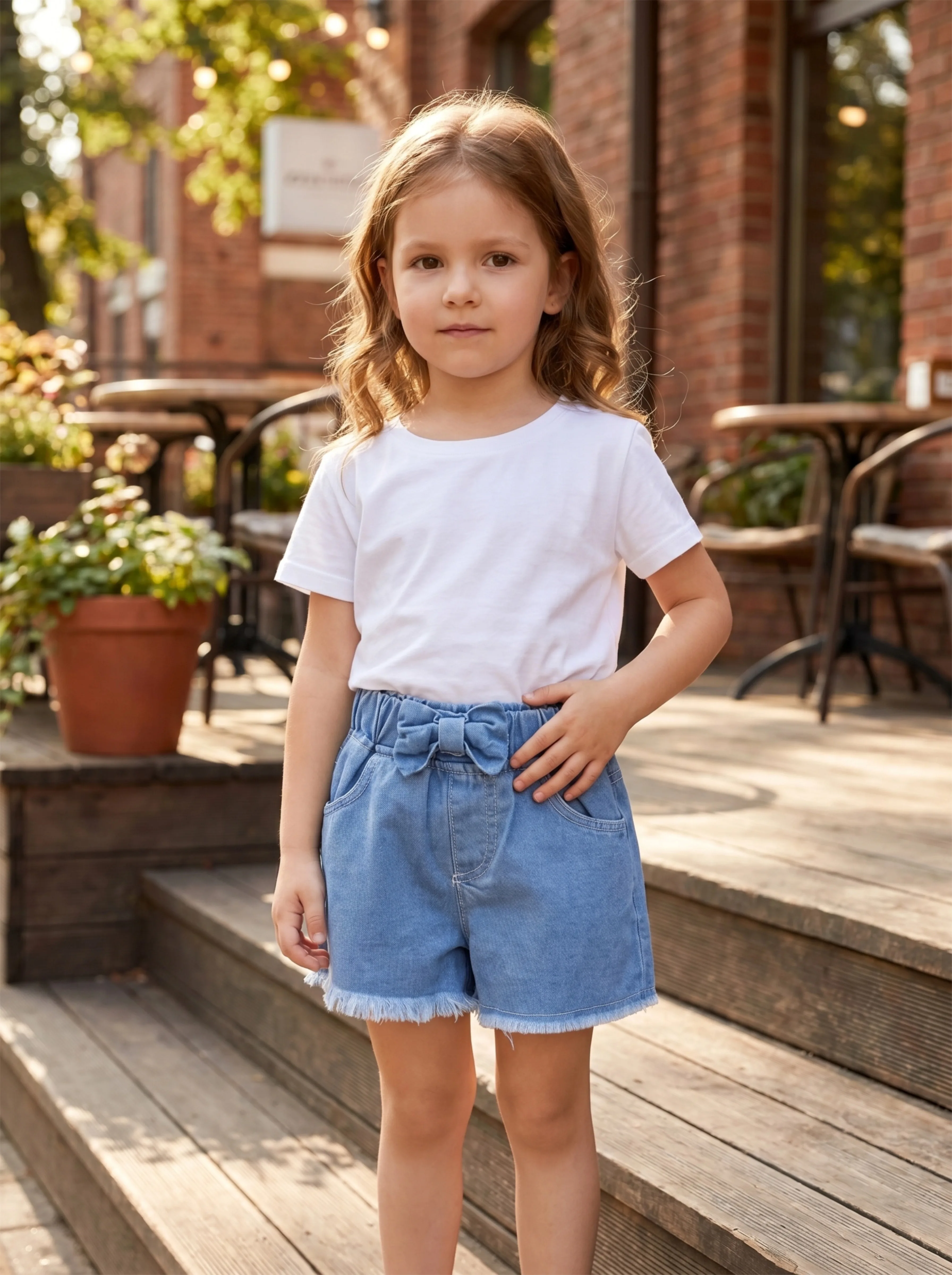 1 Stück Sommer-Jeansshorts für Mädchen mit Schleife und Fransen, süße Hotpants mit hoher Taille, süßer Stil, Alltags-/Outdoor-Bekleidung, 1–4 Jahre, weicher Denim-Stoff – Detail 1