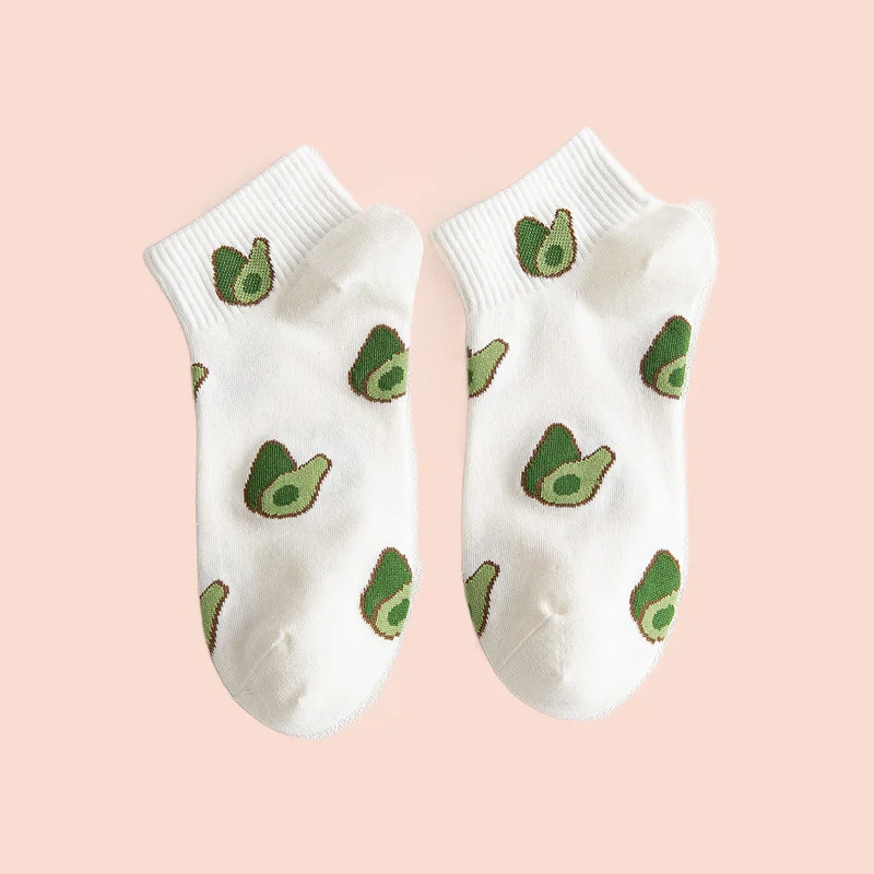 

3/6 Pairs Printed Short Socks Women's Boat Socks Shallow Mouth Fresh Japanese Spring Autumn Summer Avocado Autumn Short Socks