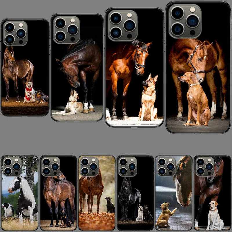 Domineering Cool Horses And Dogs Phone Case For Apple Iphone 15+ 14 Plus 16 Pro Max 12 13 Mini 11 Pro X XS Max XR Cover Shell Co