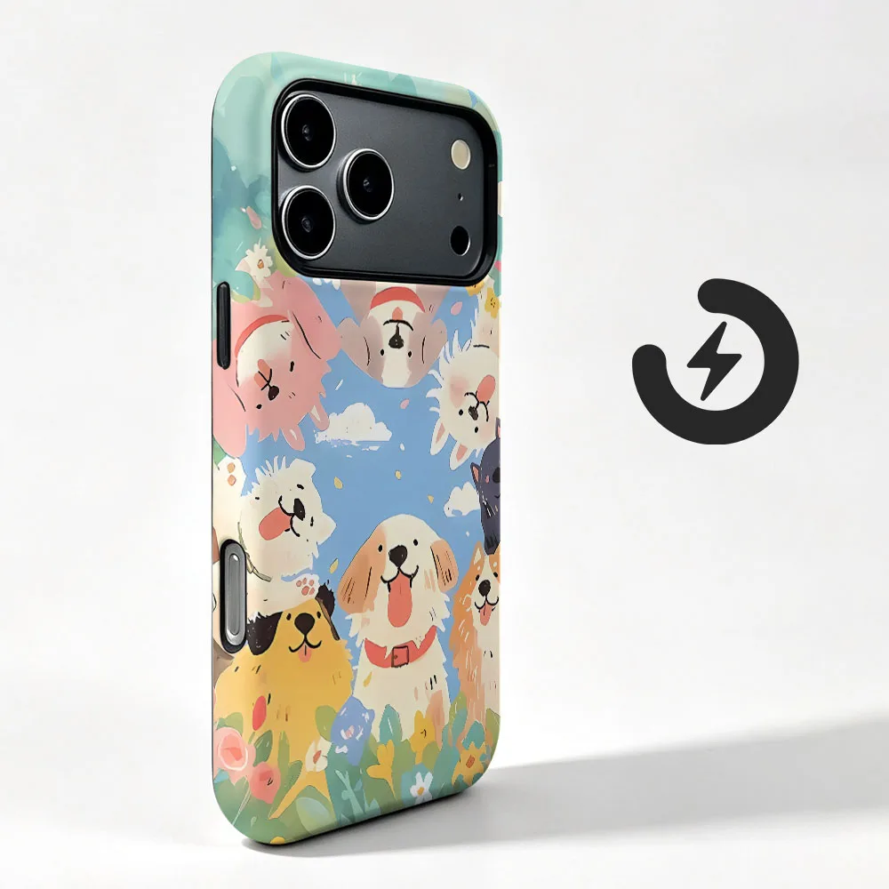Cartoon Dog Magnetic Phone Case For Oppo Find X8 X8s X9s X6 X7 Pro Ultra INS Cute 2 in 1 Film Shell Bumper Cover