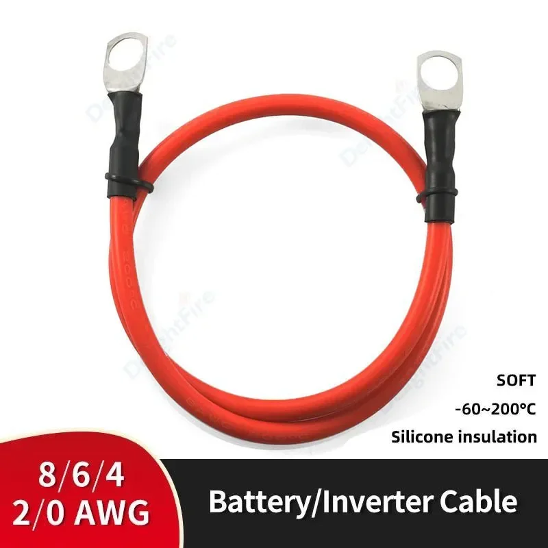 Soft Car Battery Cable Silicone wire With Lug M6 M8 M10 Ring Terminal cable Red 0 6 4 8 AWG Electrical Wiring for Inverter