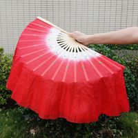 1pc Chinese Short Bellydance Fan For Women 30cm Bamboo+10cm Half Circle Silk Veil Pairs Yangko Dance Bamboo Fans Hand Dye Adults