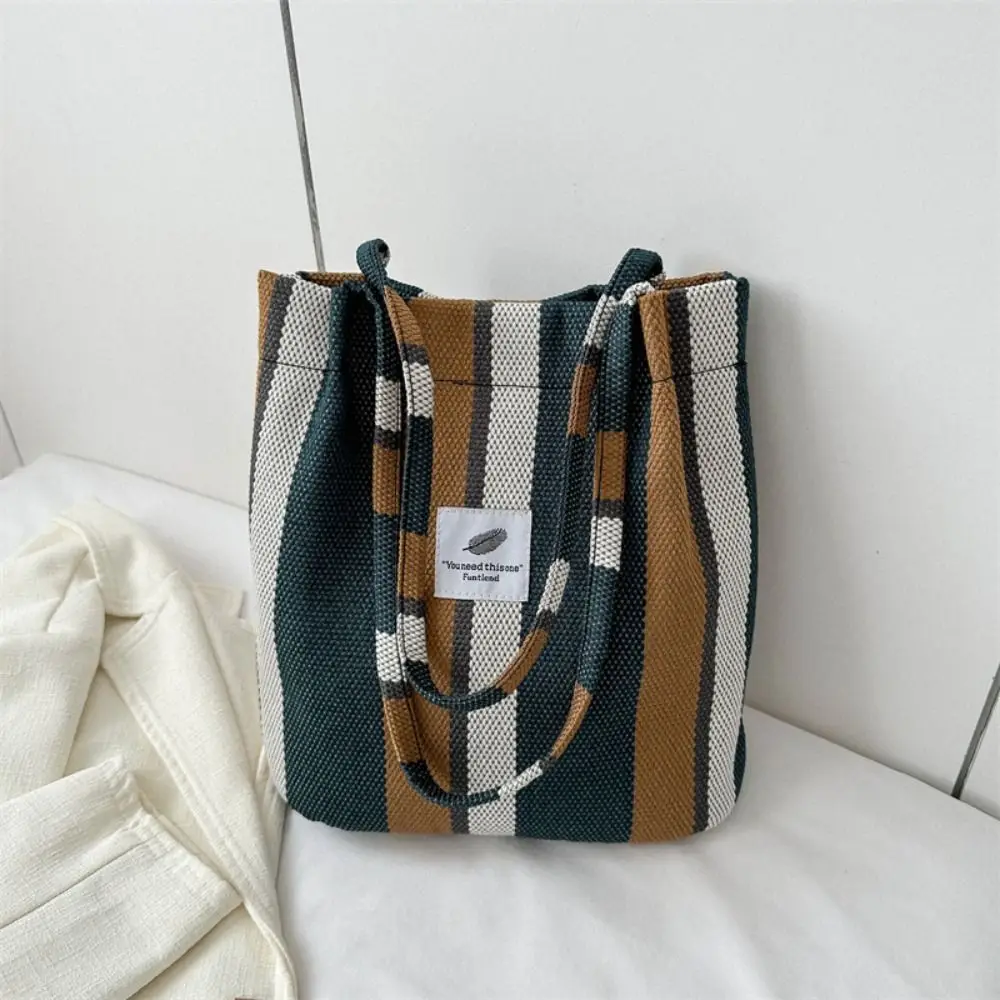 Striped Canvas Shoulder Bag Fashion Ruched Tote Bag Women\'s Large Underarm Bag Canvas Tote Bag Fashion