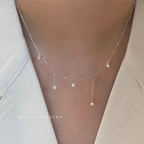 여성을위한 925 스털링 실버 지르콘 스타 매력 목걸이 초커 우아한 럭셔리 18k 골드 도금 O-체인 목걸이 웨딩 쥬얼리