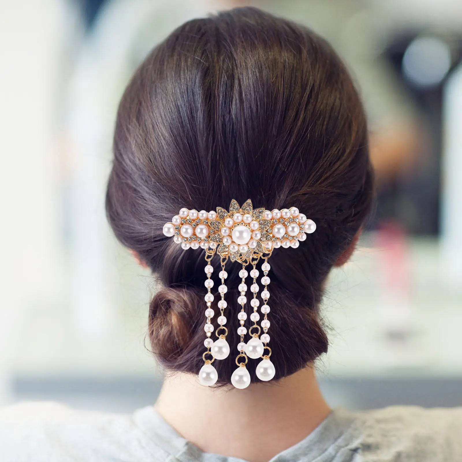 

2 шт. винтажные заколки для волос в китайском стиле с жемчугом и кисточками для женщин, блестящие заколки-цветы со стразами, для свадьбы, вечеринки, повседневной носки