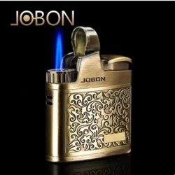 JOBON Embossed Butane Gas Lighter Jet Metal Windproof Torch Cigarette Cigar Lighter Retro Press Ignition Smoking Accessories