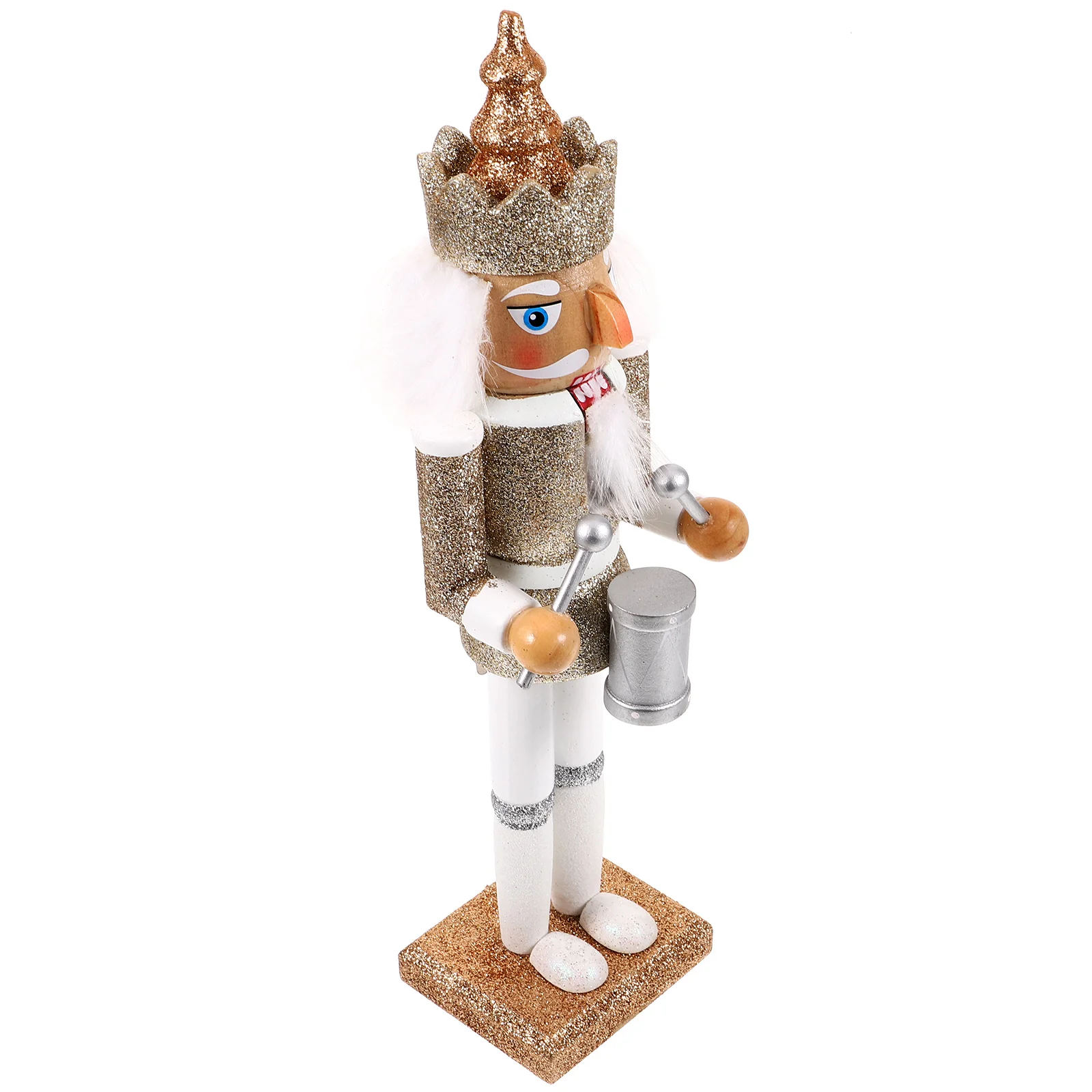 

s 30CM White Gold Drum Top Nutcracker Christmas Decoration Figurine Smooth Finish Stable Placement Tabletop Display Wooden