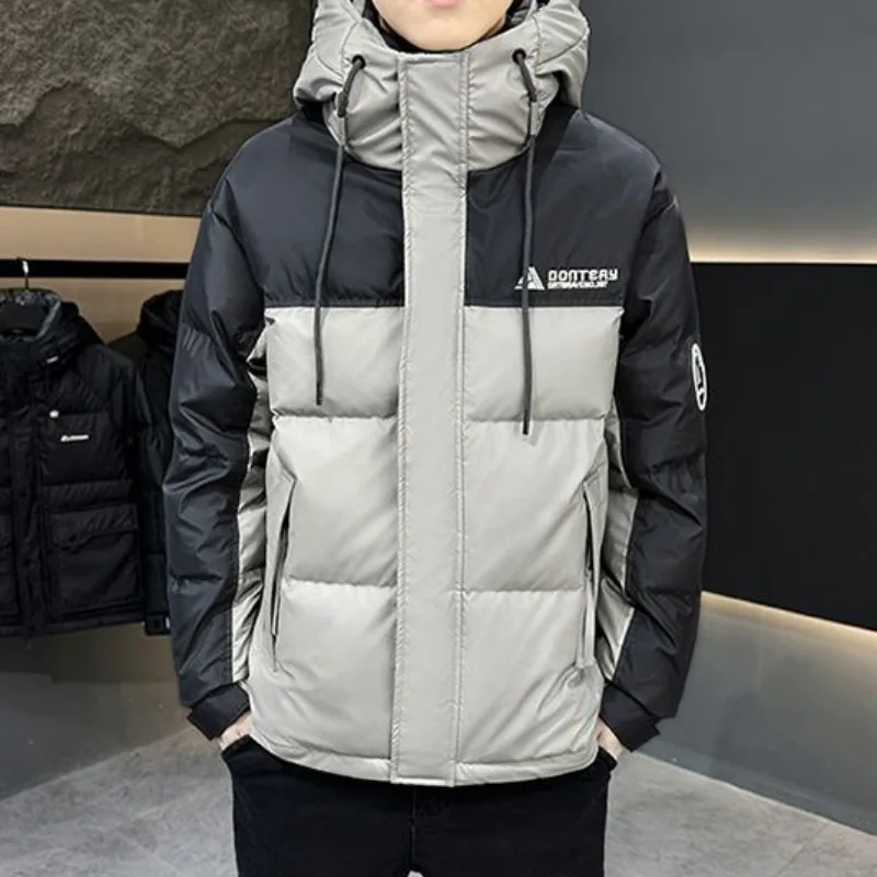 High Quality Men Down Jacket Winter Male Fashion Color Contrast Stitching Hooded Outwear Thicken Warm Casual Large Size Outcoat