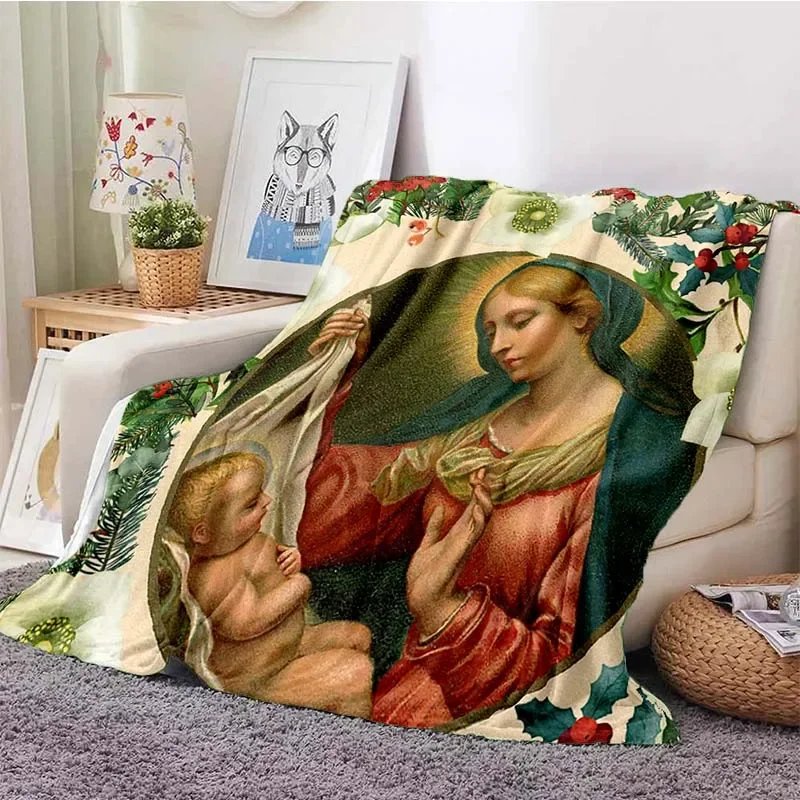 Jesus Catholic Christian Religiou Gift Holy Miraculous Virgin Mary Soft Cozy Flannel blanket for Couch Travel Camping Applicable