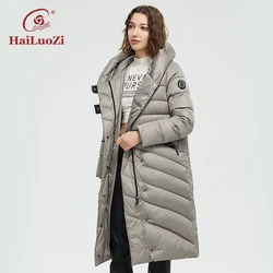 HaiLuoZi 2022 Winter Dames Plus Size Mode Warme Lange Katoenen Kleding Winddicht Capuchon Rits Dikke Jas Comfortabele Parka 08