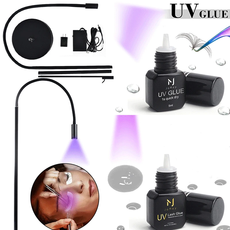 

JOMAY UV Glue 5ml Lash Glue Eyelash Extension 1S fast Waterproof and oil proof lash extension supplies kit UV Lamp