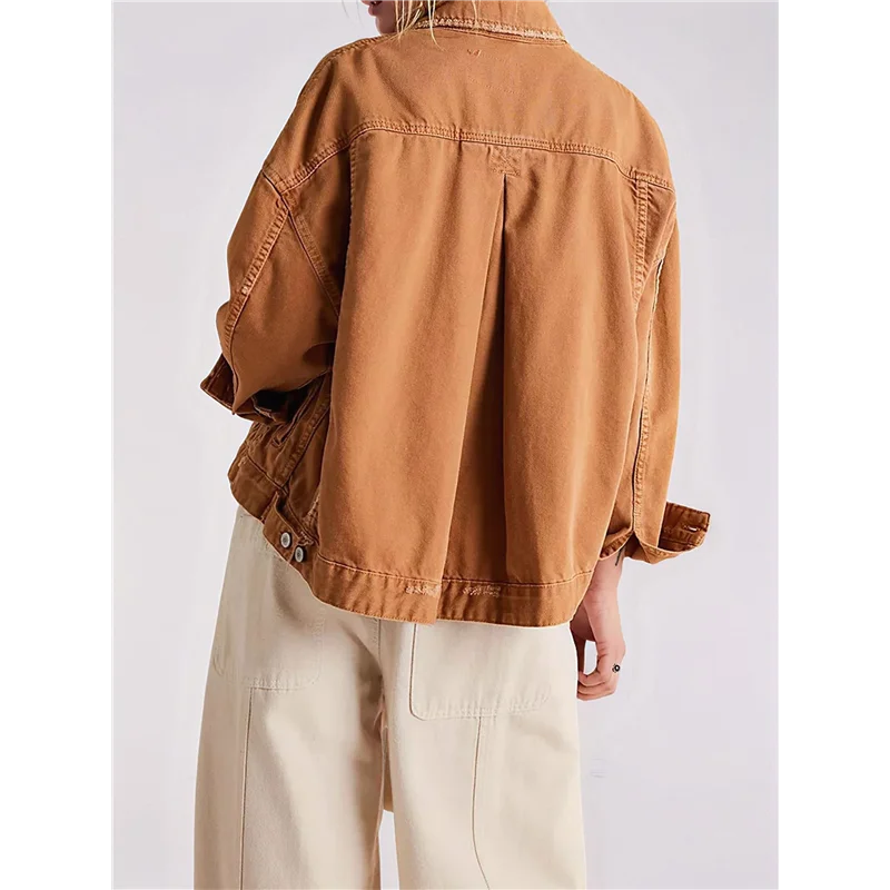 ABRT-Jaqueta jeans feminina de manga comprida com lapela solta