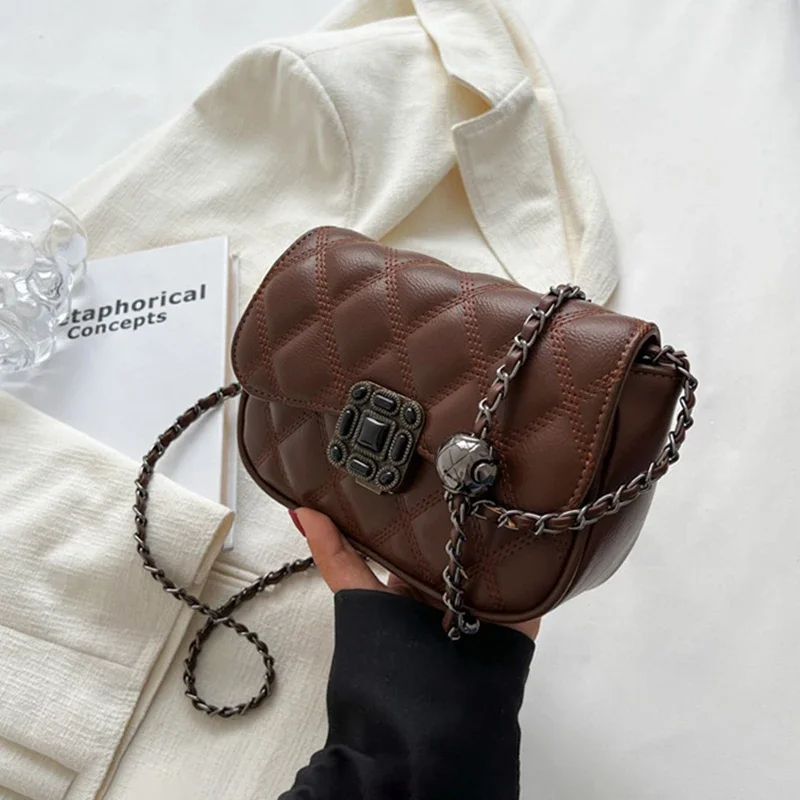 

Мини-квадратные сумки с ромбовидной решеткой, осенне-зимняя ретро-сумка из искусственной кожи с клапаном и цепочкой, женская модная сумка для телефона