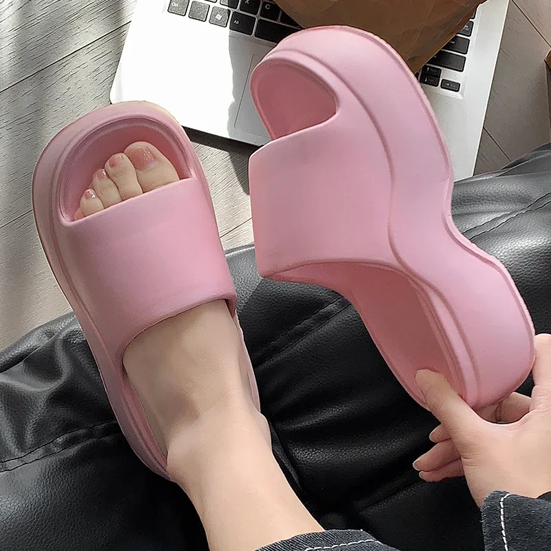YNPO Solid Color EVA Platform Slippers Women Thick Sole Non Slip Beach Slides Sandals Lady Summer Soft Sole Wedge Heel Slipper image 5