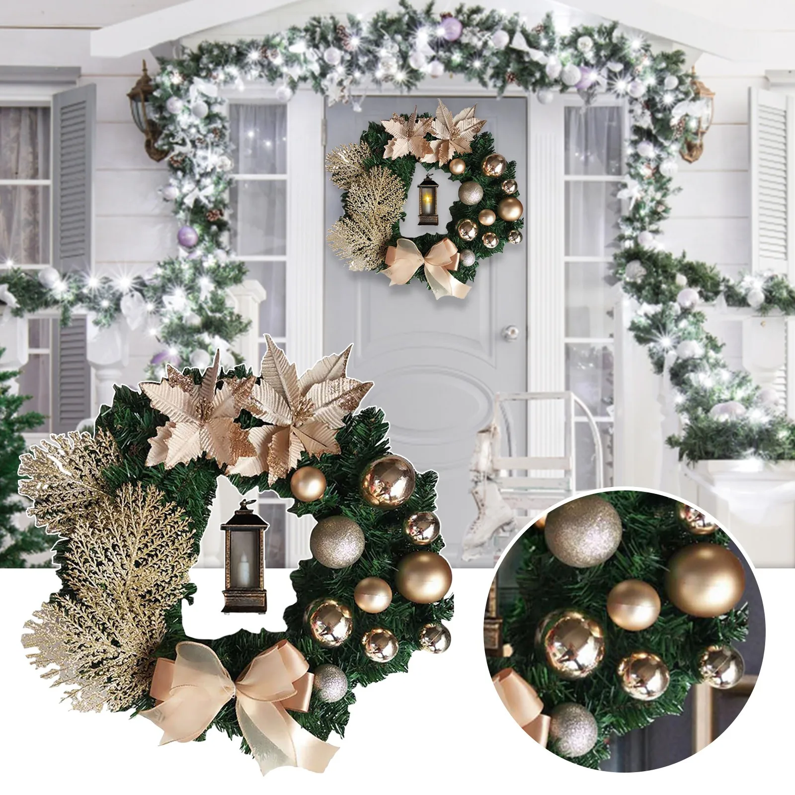 

Champagne Gold Christmas Wreath Home Decoration Outdoor Front Door Autumn Wreath for Door Window Outdoor Home Decoration