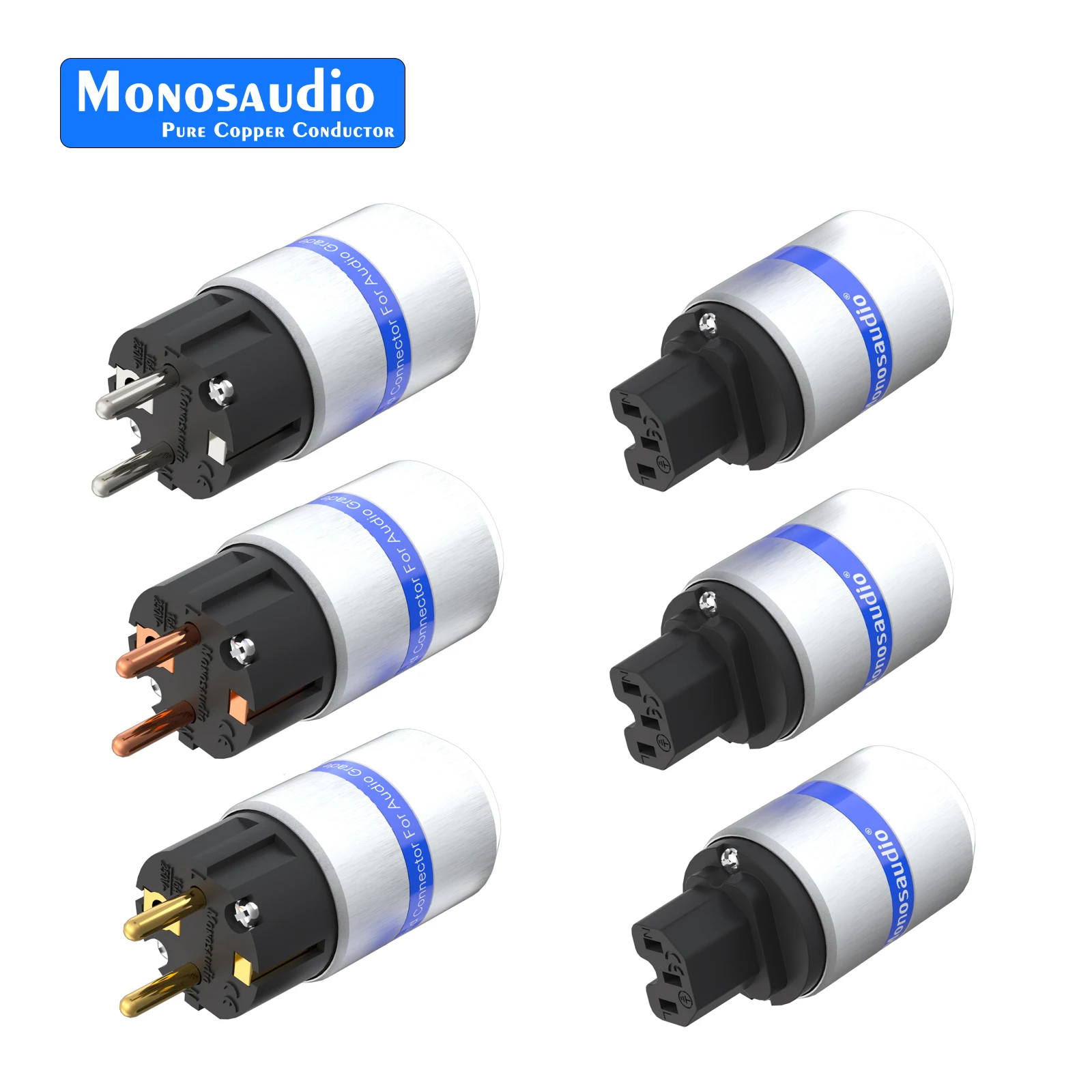 Monosaudio e106g/f106g 99.998% cobre vermelho banhado a ouro alta fidelidade plugue de alimentação da ue iec fonnector alta fidelidade áudio conector do cabo de alimentação schuko