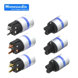Monosaudio E106G/F106G 99.998% Red Copper Gold Rhodium Plated Hifi EU power Plug IEC Fonnector Audio Schuko Power Cord Connector