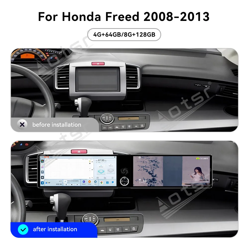 

Для Honda Freed 2008-2013: 12,3-дюймовое автомобильное радио с двумя экранами на Android 13, мультимедийный видеоплеер, GPS-навигация, Carplay, Wi-Fi
