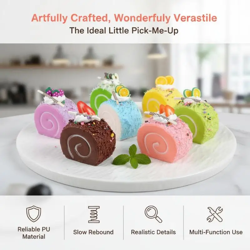 Simulation Roll Cake Fake Dessert Models 6Pcs Artificial Pastry Props for Food Photography Shop Window Home Decor Bakery Display