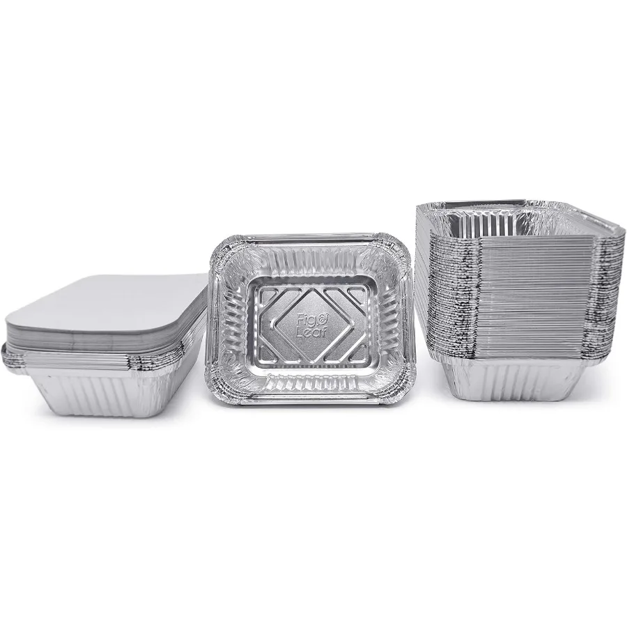 (480 عبوة) مقالي جاهزة ممتازة بسعة 1 رطل مع أغطية - 5.6 بوصة × 4.6 بوصة × 1.9 بوصة لتر شديدة التحمل من رقائق الألومنيوم للاستعمال مرة واحدة لتقديم الطعام #1