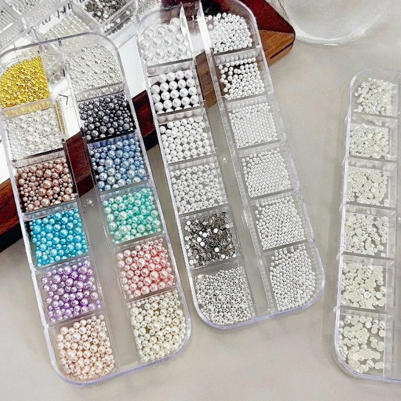 

White Pearl Semi-circular Pearl Steel Ball Bead Flowers Bowknot Stars Punk Metal Rivet Nail Art Accessories Decorations Manicure