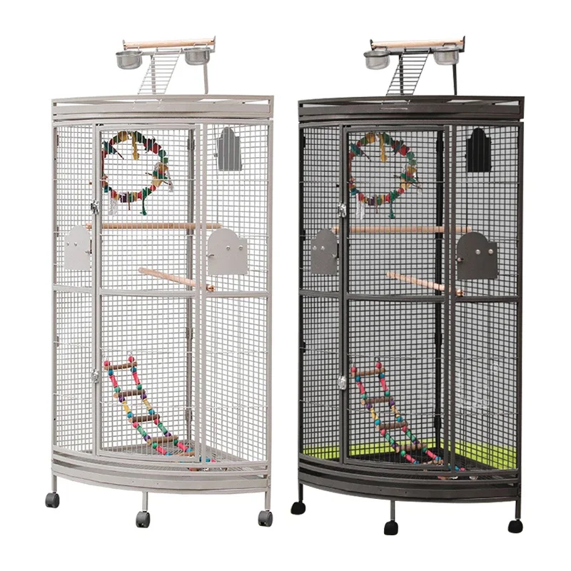 Wholesale Big Bird Cage For Decoration Jaulas De Cotorras Metal Steel Playtop Strong Parrot Macaw Breeding Cage With Wheels