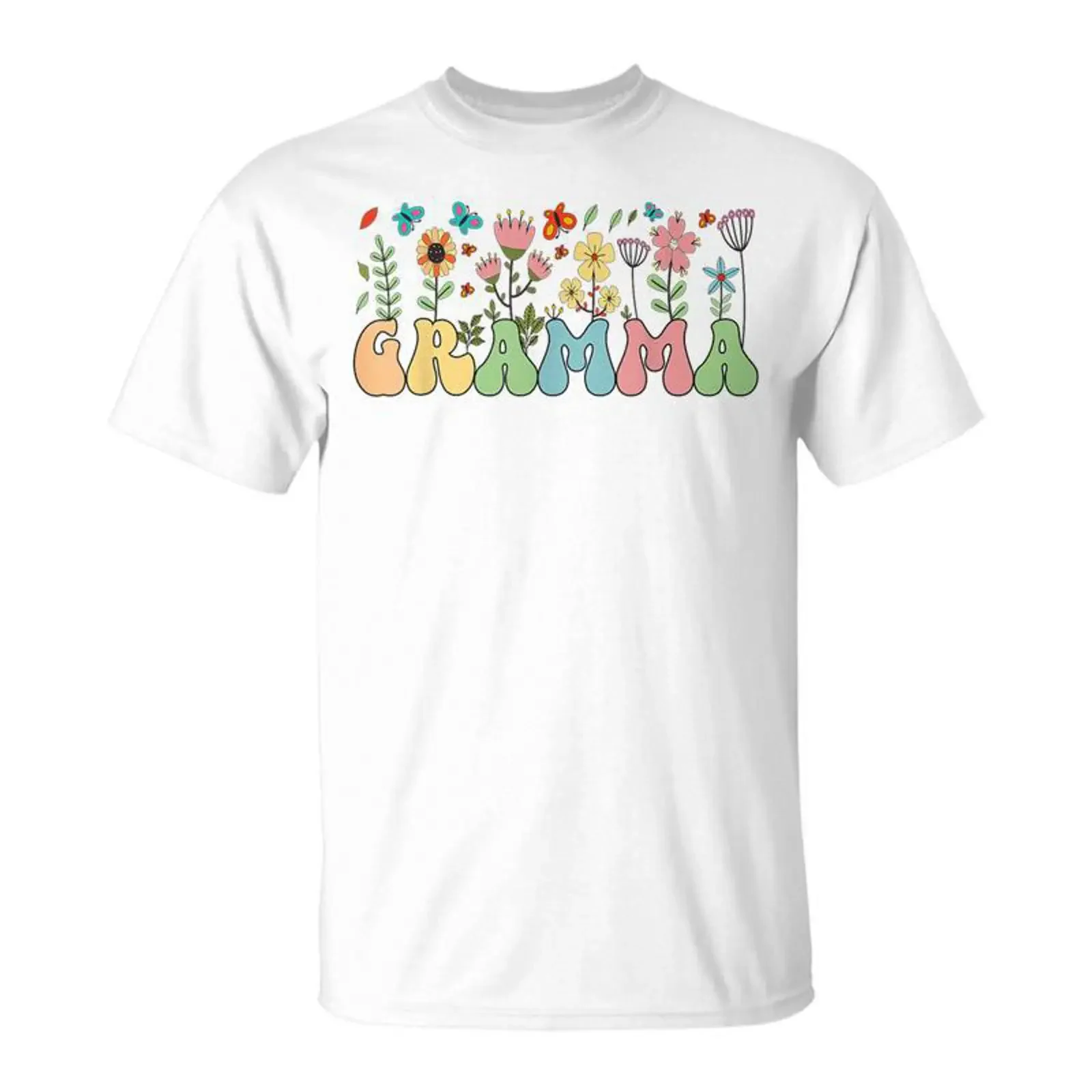Camiseta Gramma Flowers Grandma Grandmother, estilo vintage británico, lavada, suave, informal, unisex, ligeramente masculina, para uso diario