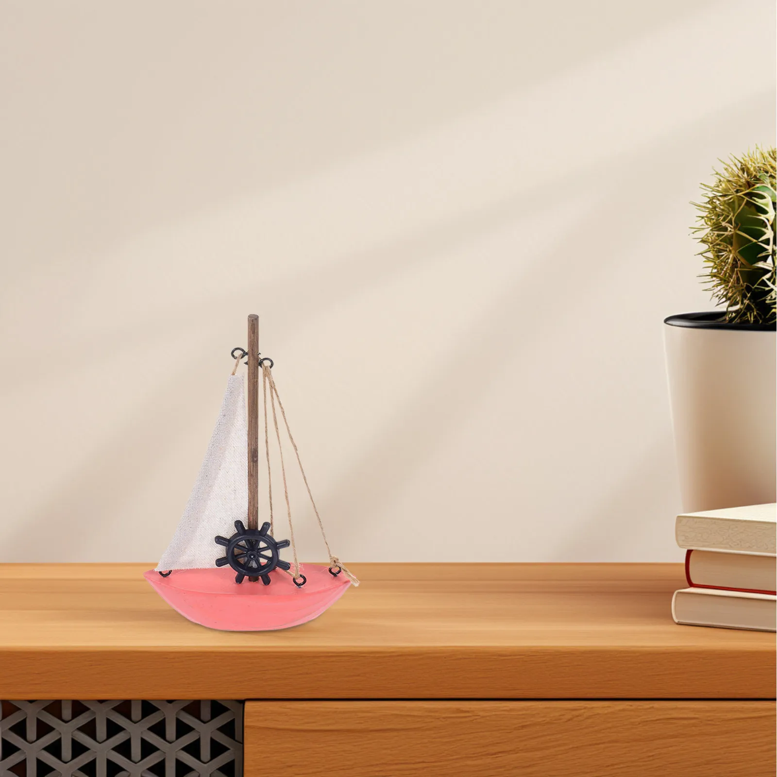 

Mediterranean Vintage Wooden Mini Sailboat Decorative Sailing Boat Coastal Nautical Home Bathroom Desktop Rustic Wooden Boat