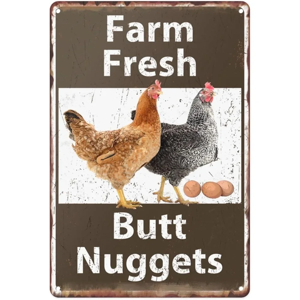 CIFBUY Farm Fresh Butt Nuggets Vintage Aluminum Tin Sign Funny Chicken Egg Retro Wall Plaque Farmhouse Home Wall Decor