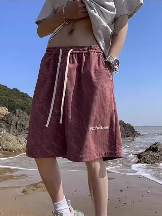 

American Style Basketball Sport Shorts Men's Running Dyed Pants High Waist Drawstring Five-Quarter Pants Trendy And Han...