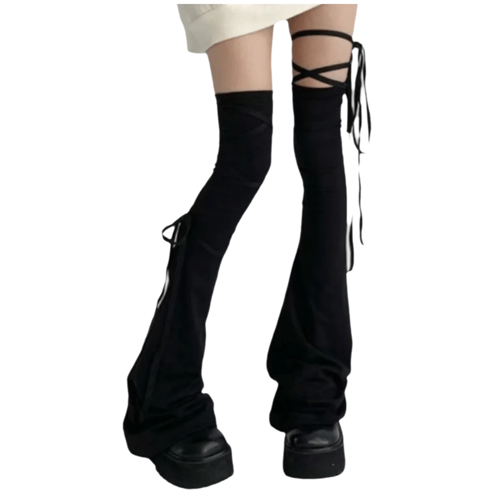 Jambières en coton Hottie fermeture à lacets Style Tube haut chauffe-jambes à lacets Cosplay prévenir le glissement chauffe-jambes Steampunk